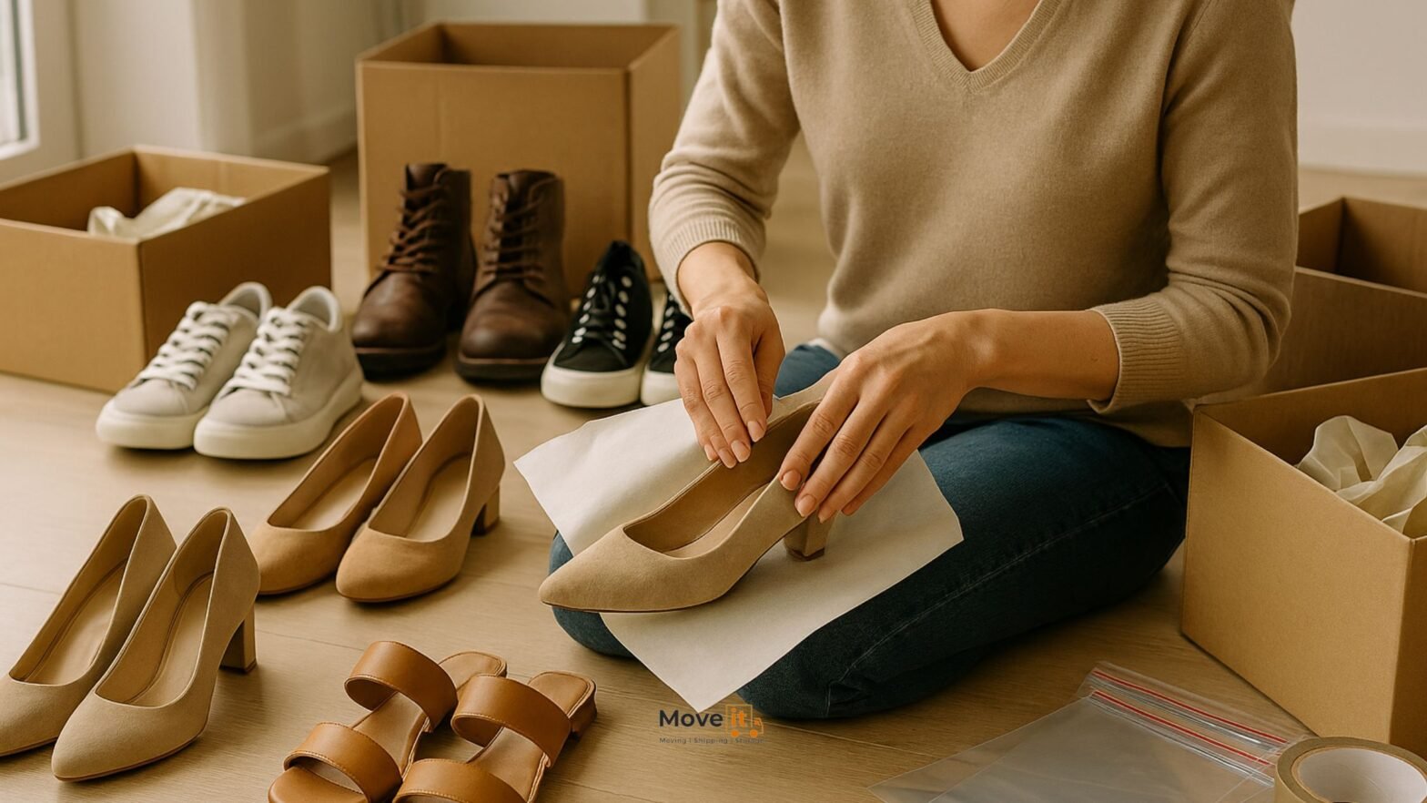 how to pack shoes for moving